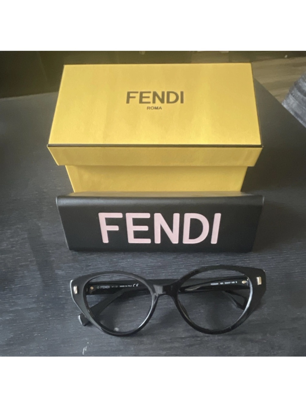 Fendi Black Cat-Eye Women's Glasses with Pink Logo Case